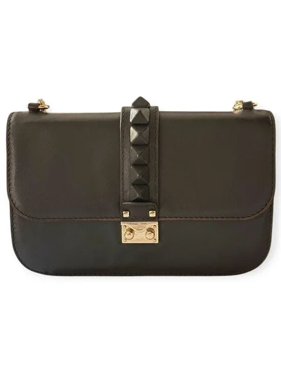 Valentino Garavani Black Leather Glam Lock Chain Shoulder/Crossbody Bag - Picture 2 of 7